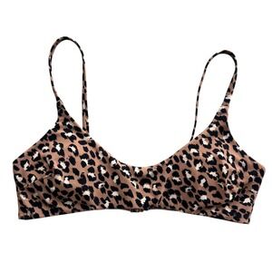 Aerie Womens S Brown Black Leopard Print Scoop Neck Bikini Top Padded Boho Beach